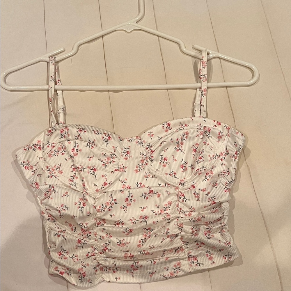 Floral Ruched Women's Top - White